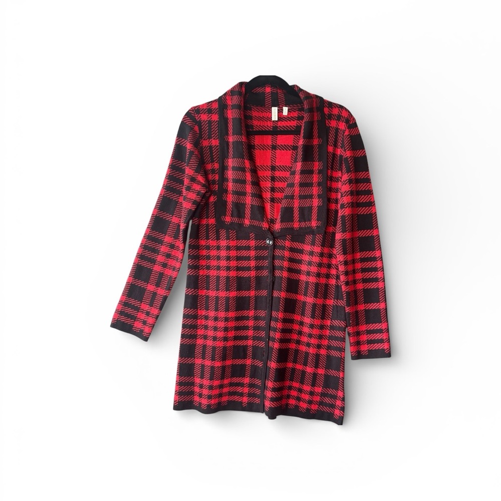 Madison Red and Black Tartan Cardigan, Size S